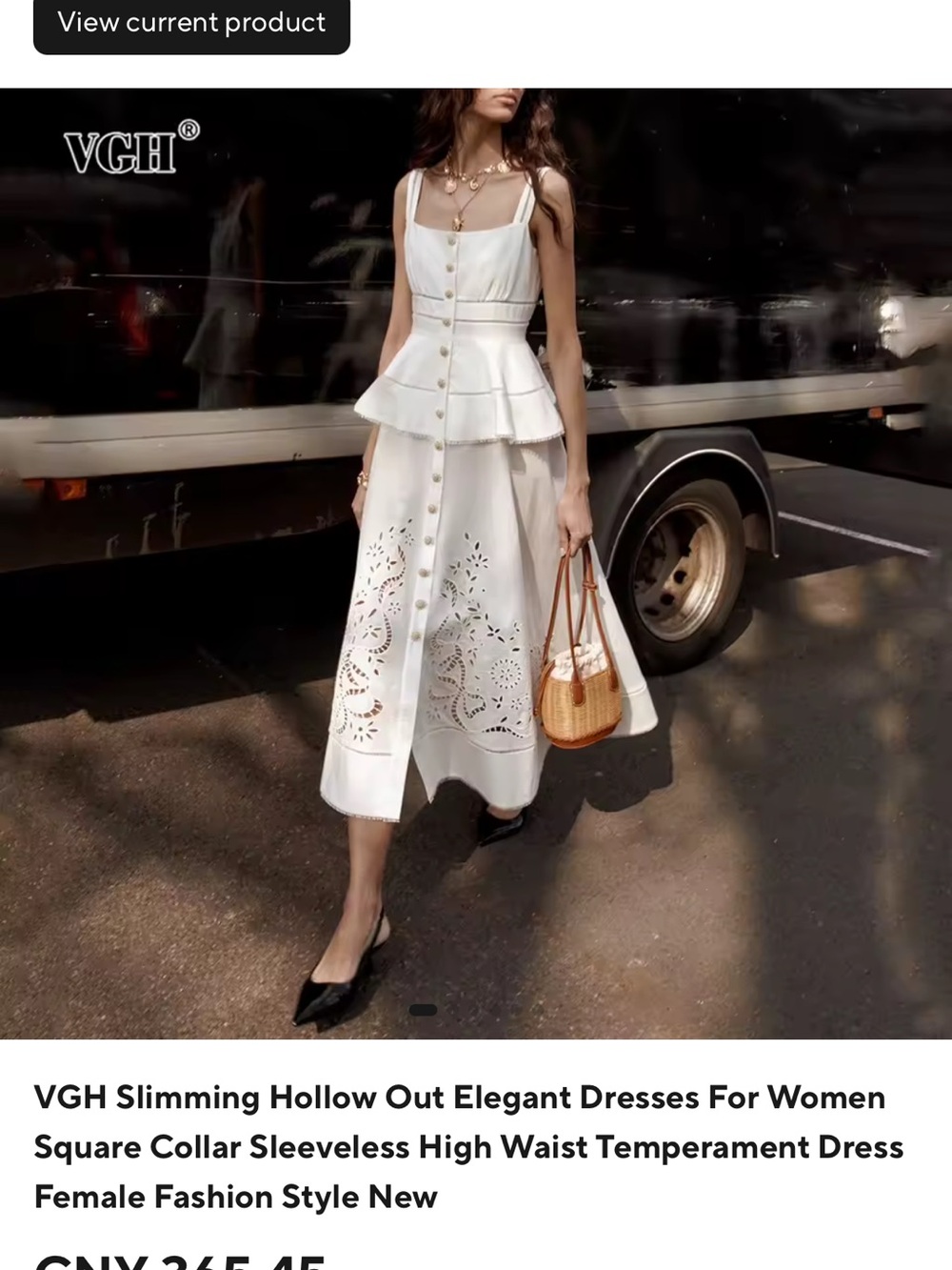 White Sleeveless Peplum Midi Dress with Laser-Cut Skirt